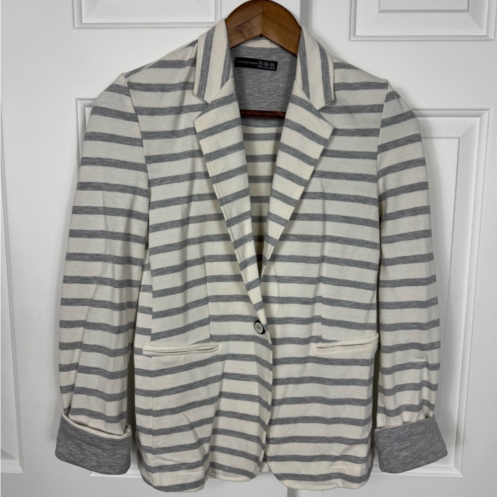 Atmosphere‎ Casual Gray And White Striped Blazer Women’s Size UK 8, US 4